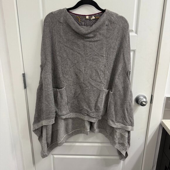 Anthropologie Poncho Moth Madison Park Grey Ribbed Cashmere Blend XS/SM - Picture 1 of 3